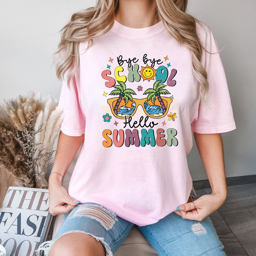 Comfort Colors Bye Bye School Hello Summer End School Teacher Teacher Last Day School Tee (1)