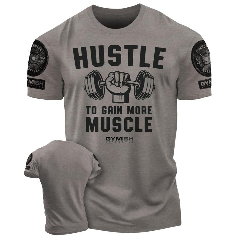 011. Hustle to Gain More Muscle Funny Motivational Workout Gym T-Shirt for Men Hoodie, Sweatshirt | RetroVerseTees.com