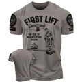 038. First Lift Funny Motivational Workout Gym T-Shirt for Men Hoodie, Sweatshirt | RetroVerseTees.com