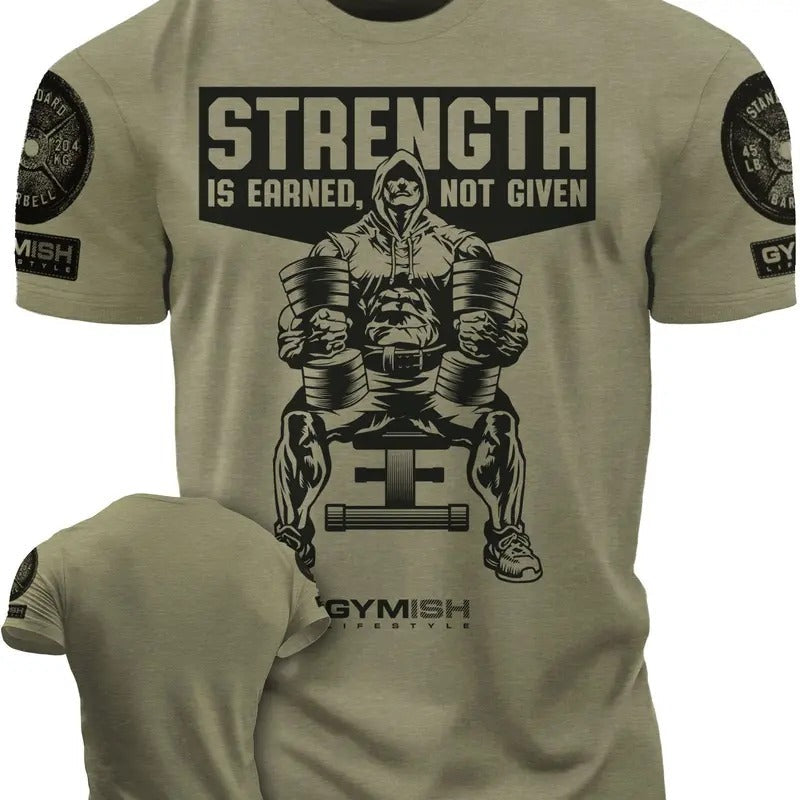 077. Strength Is Earned Not Given Funny Workout Gym T-Shirt for Men Hoodie, Sweatshirt | RetroVerseTees.com