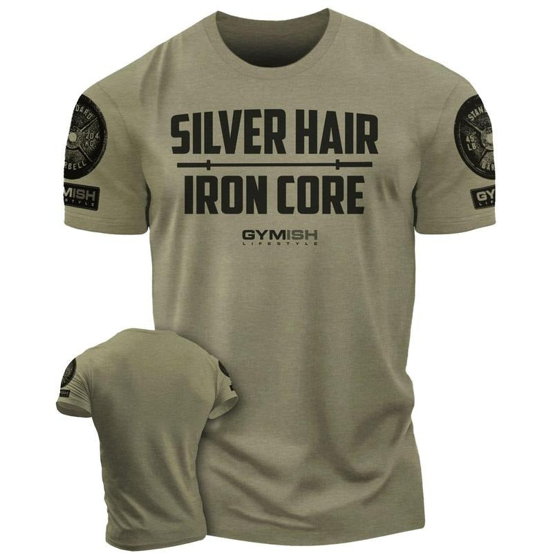 083. Silver Hair Iron Core Funny Workout Gym T-Shirts for Men Hoodie, Sweatshirt | RetroVerseTees.com