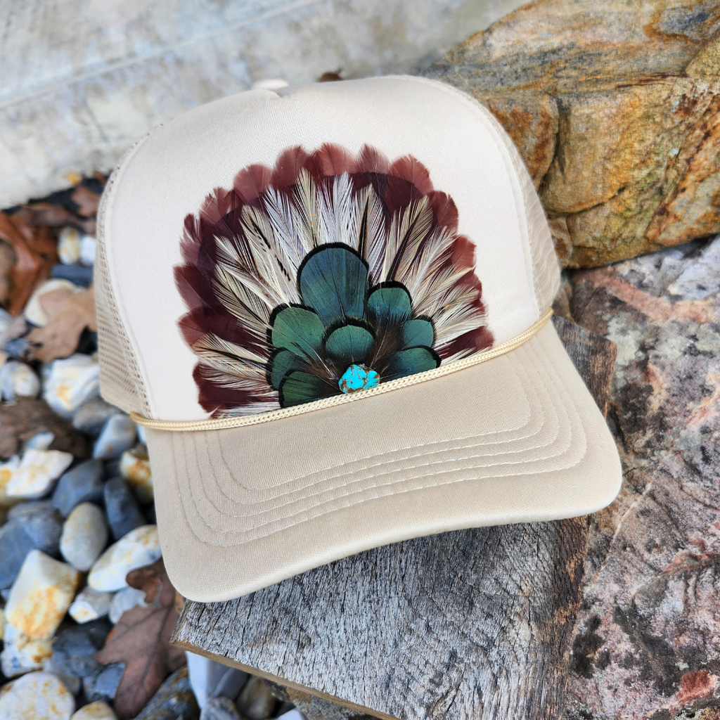 Western Feather Trucker Hat Retro Feather Crown Hat