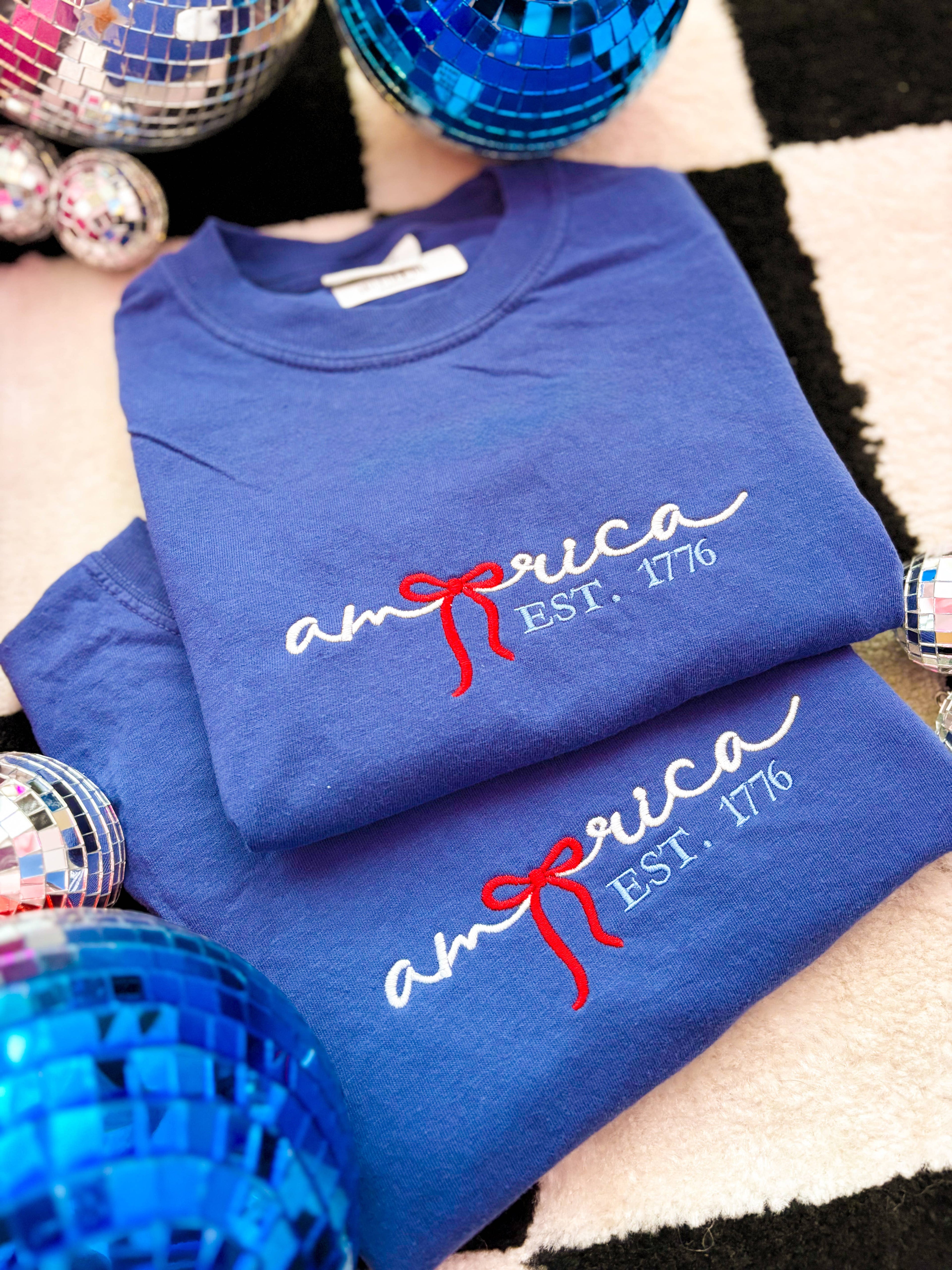 American Est. 1776 Embroidered Tee | Patriotic Bow Shirt