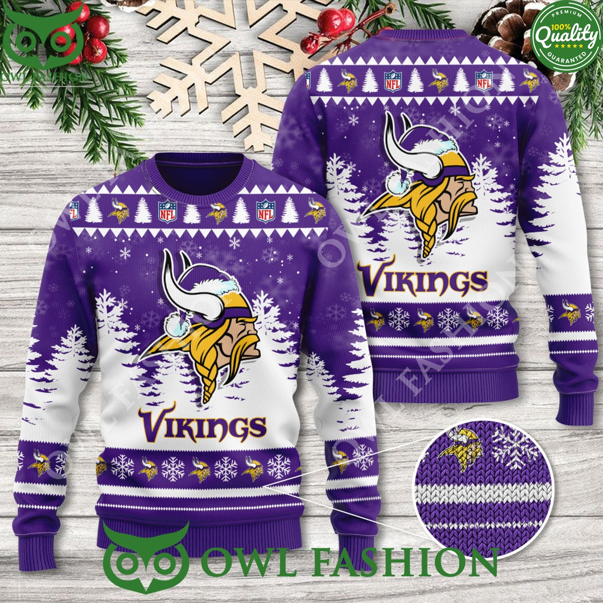 Minnesota Vikings with Purple Christmas Hat 3D Ugly Sweater