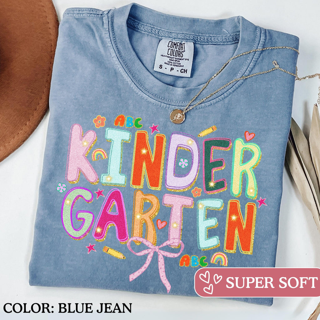 Hand Drawn Retro Kindergarten Teacher Colorful Doodle Stars Comfort Colors Back School (2)