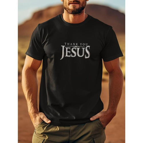 1 pc, 100% cotton T-shirt, Thank You Jesus Print Tee Shirt, Tees For Men, Casual Short Sleeve T-shirt For Summer Made in...