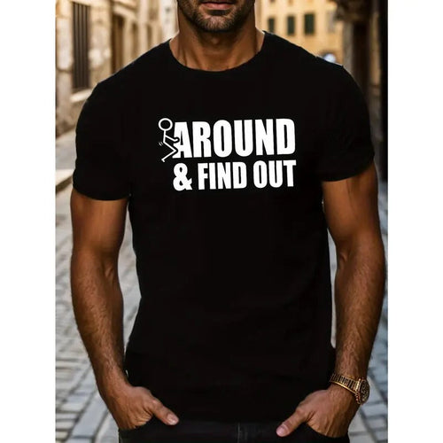 1 pc, 100% cotton T-shirt, a 100% cotton T-shirt, a novel, men's bold "F AROUND AND FIND OUT" graphic T-shirt - casual...