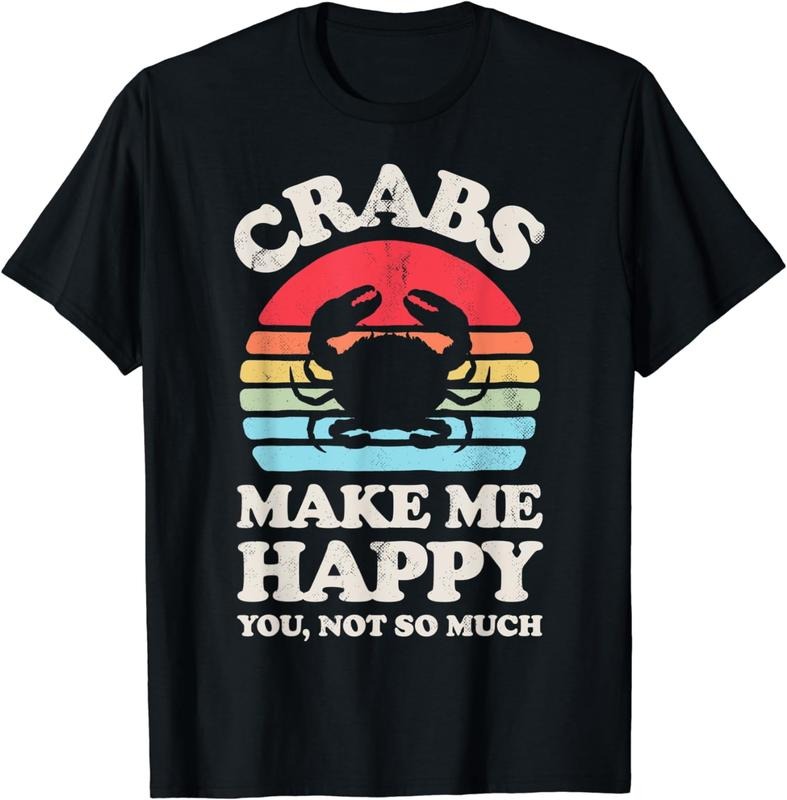 [100% Cotton] Crabs Make Me Happy Crab Sea Animal Seafood Lover Retro Men T-Shirt Hoodie, Sweatshirt | RetroVerseTees.com
