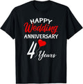 [100% Cotton] Happy 4th Wedding Anniversary Heart Love Him Her Couple T-Shirt Hoodie, Sweatshirt | RetroVerseTees.com