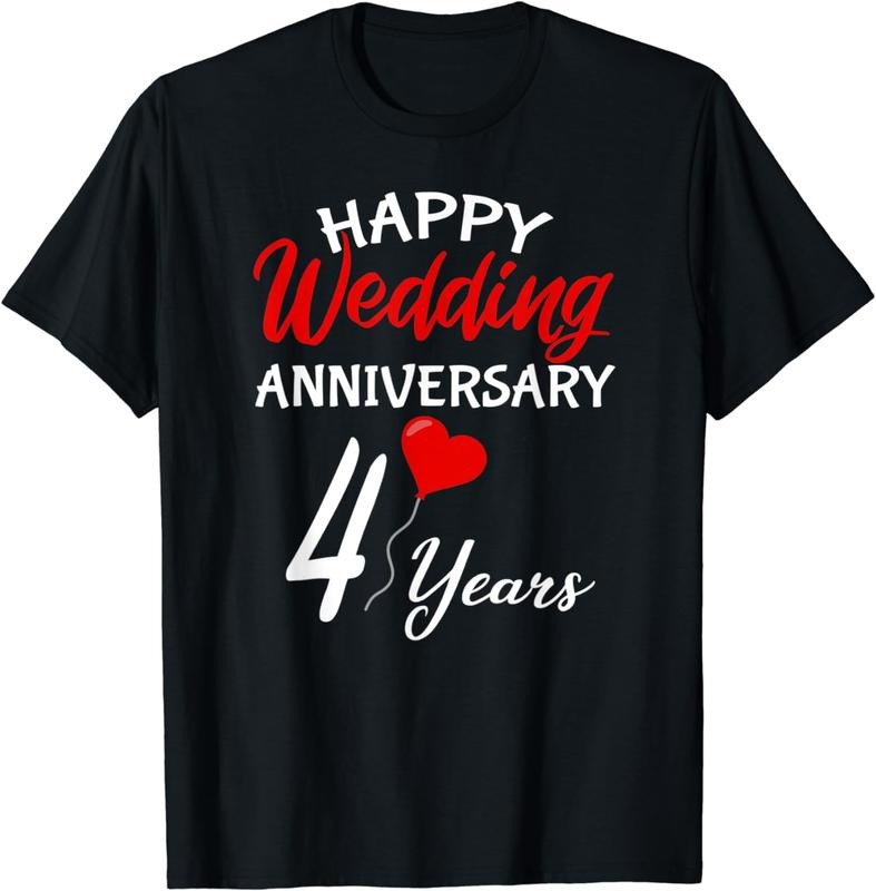 [100% Cotton] Happy 4th Wedding Anniversary Heart Love Him Her Couple T-Shirt Hoodie, Sweatshirt | RetroVerseTees.com
