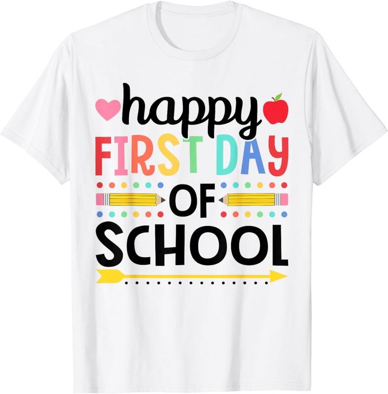 [100% Cotton] Happy First Day Of School Teachers Students Back To School T-Shirt Hoodie, Sweatshirt | RetroVerseTees.com
