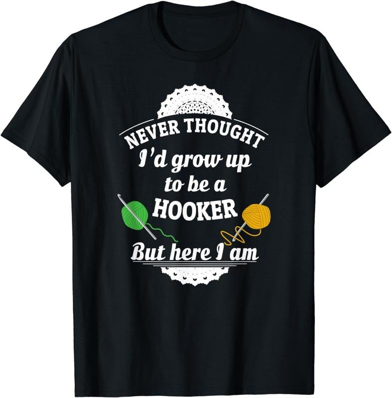 [100% Cotton] Happy Hooker Funny Crochet Shirt Crocheting T-Shirt Hoodie, Sweatshirt | RetroVerseTees.com