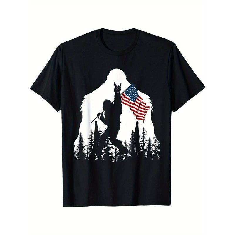[100% Cotton] High Quality Funny American Flag Sasquatch Believers T-Shirt Hoodie, Sweatshirt | RetroVerseTees.com