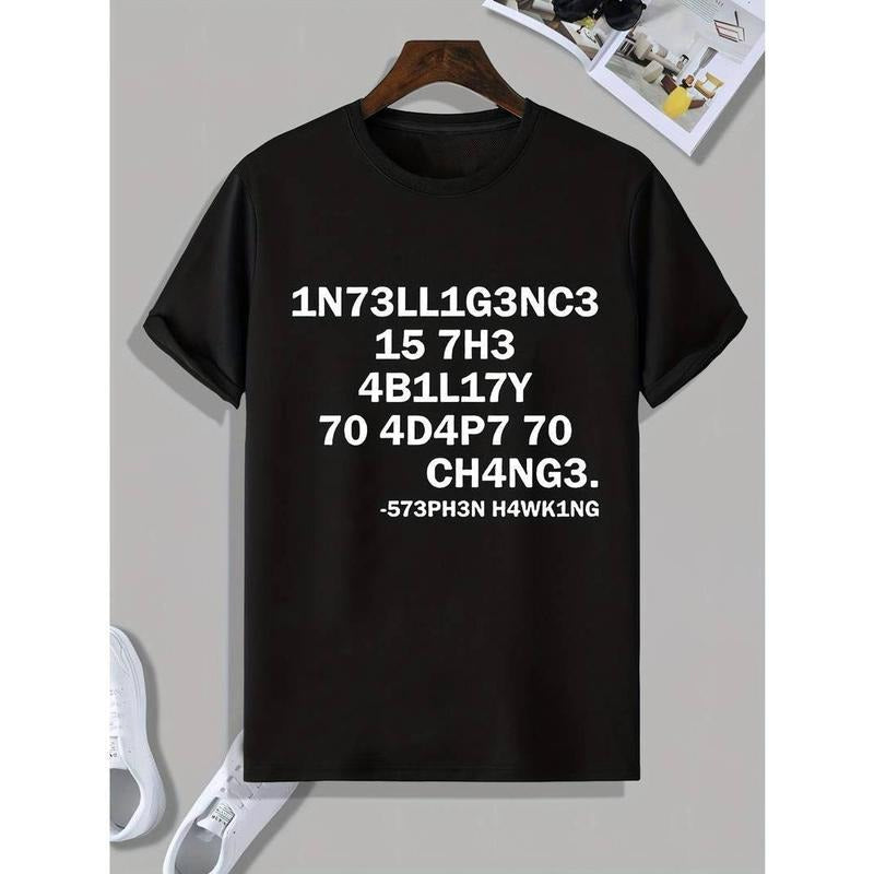 [100% Cotton] Letter Number Print Men's Short Sleeve Round Neck T-shirt Casual Regular Fit Graphic Tee Loungewear Pajama...