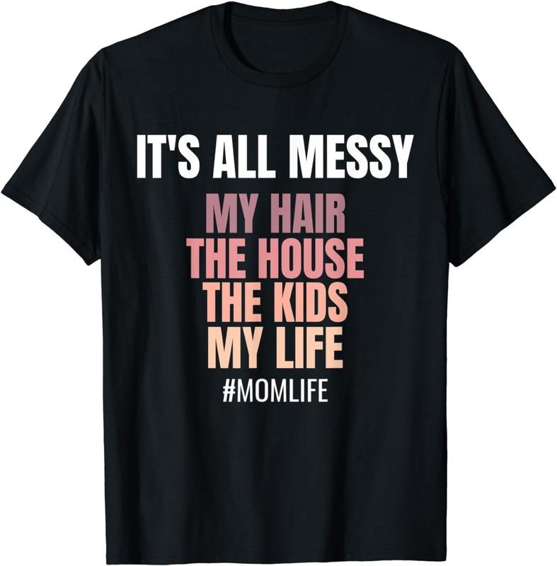 [100% Cotton] My Hair TNF House TNF Life Mouthless cat'WB shield Spiky hair fighters Messy shirt Momlife T-Shirt Summer...