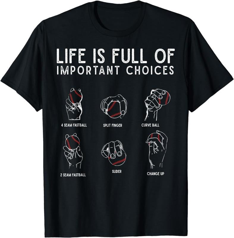 [100% Cotton] Types of Baseball Pitches Life Choices Pitcher Player T-Shirt Hoodie, Sweatshirt | RetroVerseTees.com