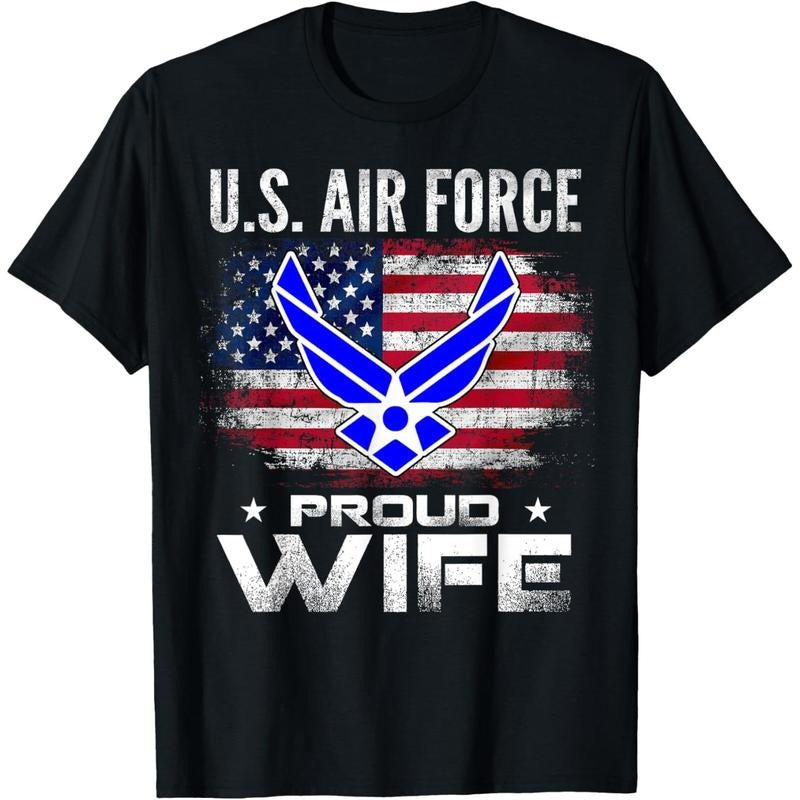 [100% Cotton] U.S Air Force Proud Wife With American Flag Gift Veteran T-Shirt Hoodie, Sweatshirt | RetroVerseTees.com
