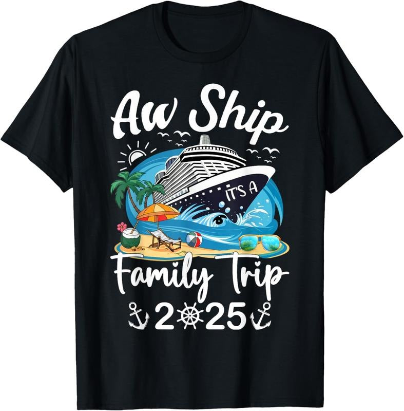 100% Cotton Aw Ship It's A Family Trip 2025 Family Matching Cruise Trip T-Shirt Hoodie, Sweatshirt | RetroVerseTees.com