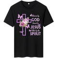 100% Cotton Blessed by FOG Saved by Jesus Purple Floral Cross Christian T-Shirt Hoodie, Sweatshirt | RetroVerseTees.com