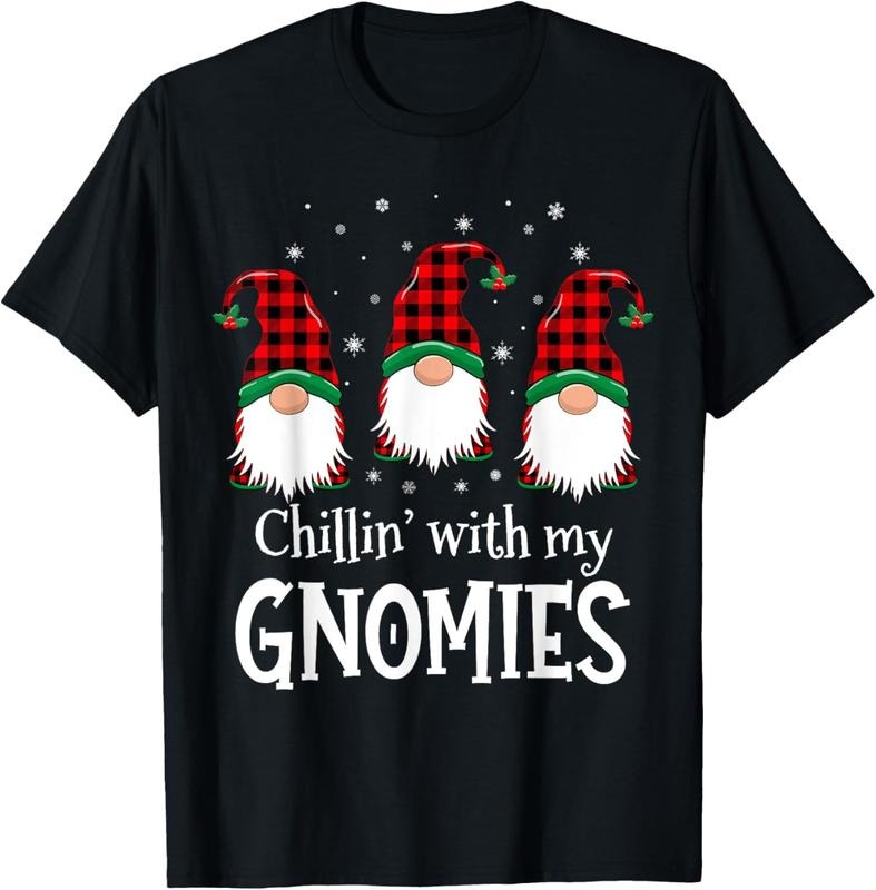 100% Cotton Chillin' With My Gnomies Buffalo Red Plaid Christmas Gnome T-Shirt Hoodie, Sweatshirt | RetroVerseTees.com
