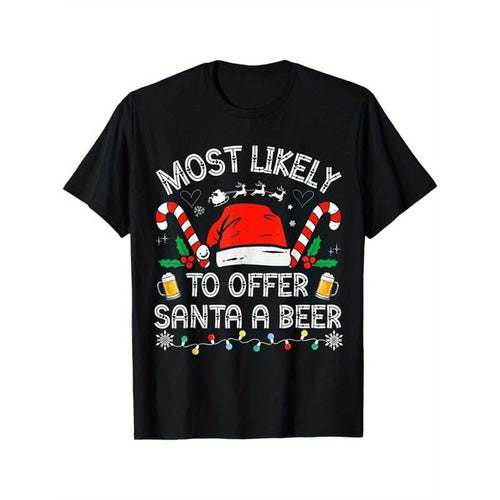 100% Cotton Family Matching Men T-Shirt, Most Likely To Offer Santa a Beer, Black, S-XXXL, Gift for Men Dad Friends Made...