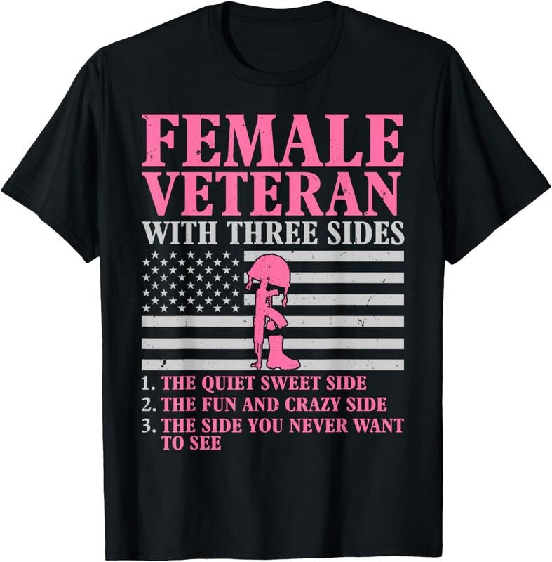 100% Cotton Female Veteran with Three Sides Women Veteran Mother Grandma T-Shirt Hoodie, Sweatshirt | RetroVerseTees.com