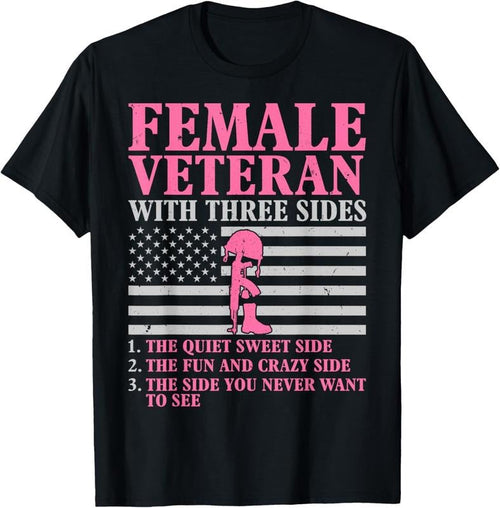 100% Cotton Female Veteran with Three Sides Women Veteran Mother Grandma T-Shirt Hoodie, Sweatshirt | RetroVerseTees.com