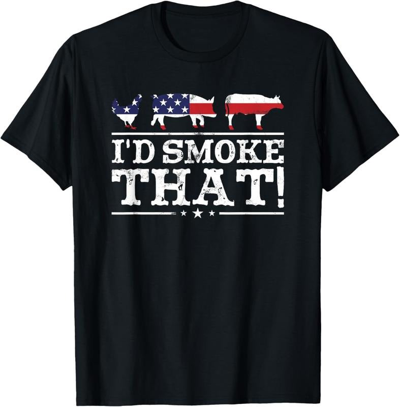 100% Cotton Funny BBQ Shirt I'd Smoke That Meat Pitmaster Grill Gift T-Shirt Hoodie, Sweatshirt | RetroVerseTees.com