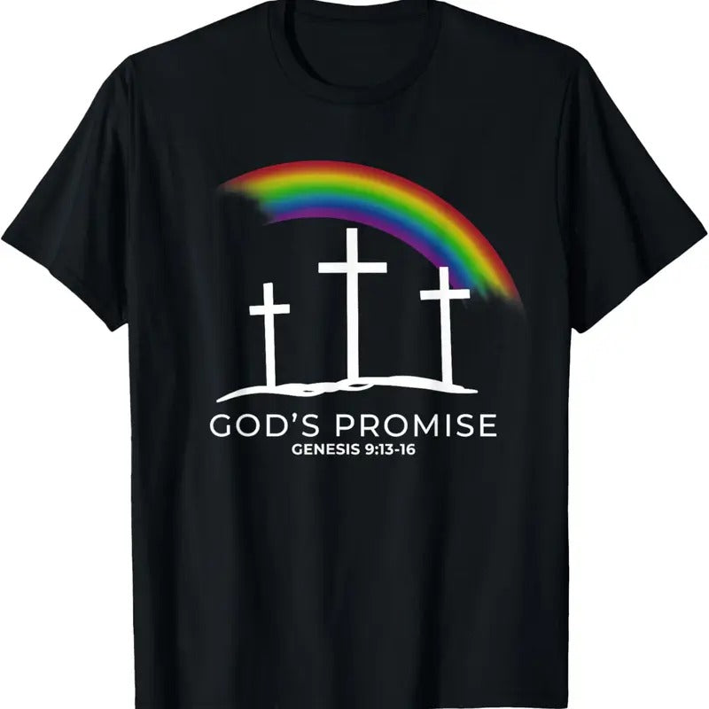 100% Cotton Funny Rainbow Christ Cross - Christian Quote God's Promise T-Shirt Hoodie, Sweatshirt | RetroVerseTees.com