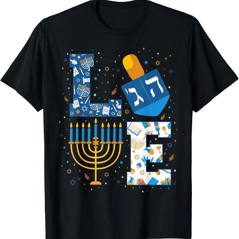 100% Cotton Hanukkah love with menorah for jewish christmas holiday T-Shirt Hoodie, Sweatshirt | RetroVerseTees.com