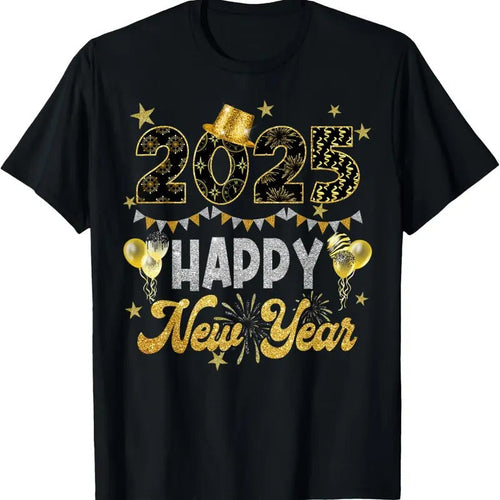100% Cotton Happy New Year Party 2025 Ballon Family Matching Men Women T-Shirt Hoodie, Sweatshirt | RetroVerseTees.com