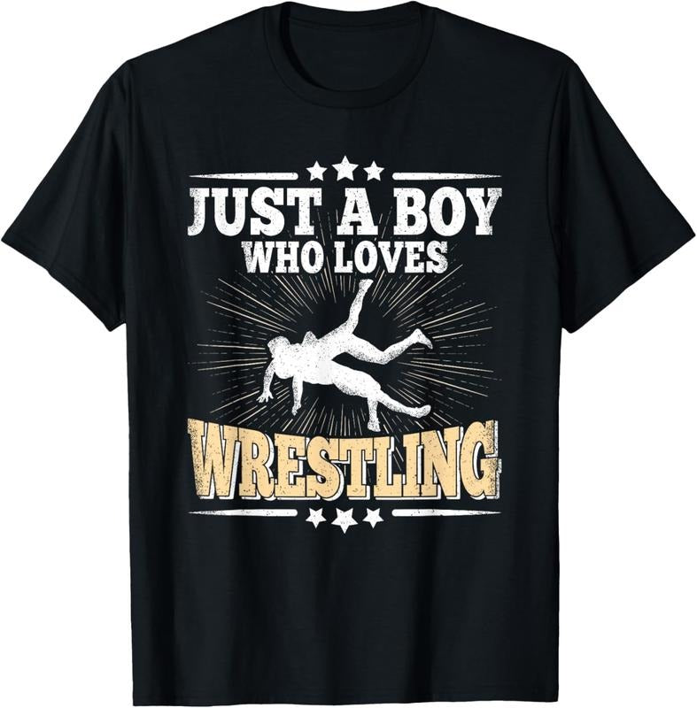 100% Cotton Just A Boy Who Loves Wrestling Funny Wrestle Lover Wrestler T-Shirt Hoodie, Sweatshirt | RetroVerseTees.com