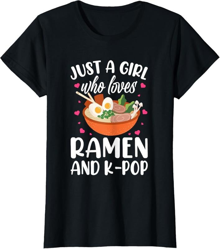 100% Cotton Just a Girl Who Loves Ramen and K-Pop Graphic for Teen Girls T-Shirt Hoodie, Sweatshirt | RetroVerseTees.com