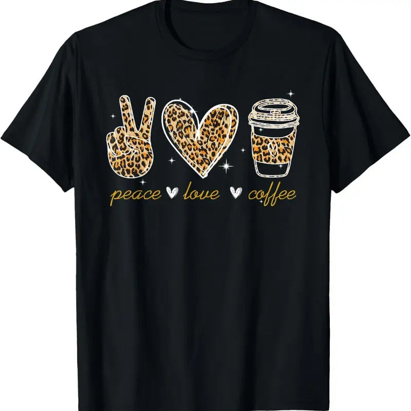 100% Cotton Leopard Peace Love Coffee Lovers Hippie Gifts T-Shirt Hoodie, Sweatshirt | RetroVerseTees.com