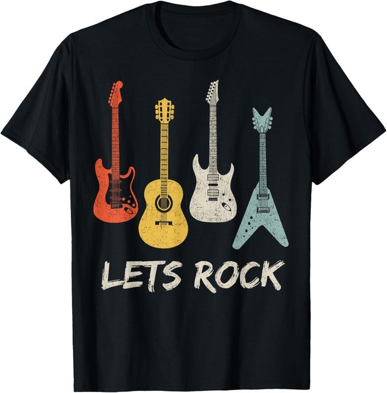 100% Cotton Lets Rock Rock n Roll Guitar Retro Gift Men Women T-Shirt Hoodie, Sweatshirt | RetroVerseTees.com