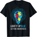 100% Cotton Light It Up Blue Autism Awareness Ribbon Puzzle Pieces T-Shirt Hoodie, Sweatshirt | RetroVerseTees.com