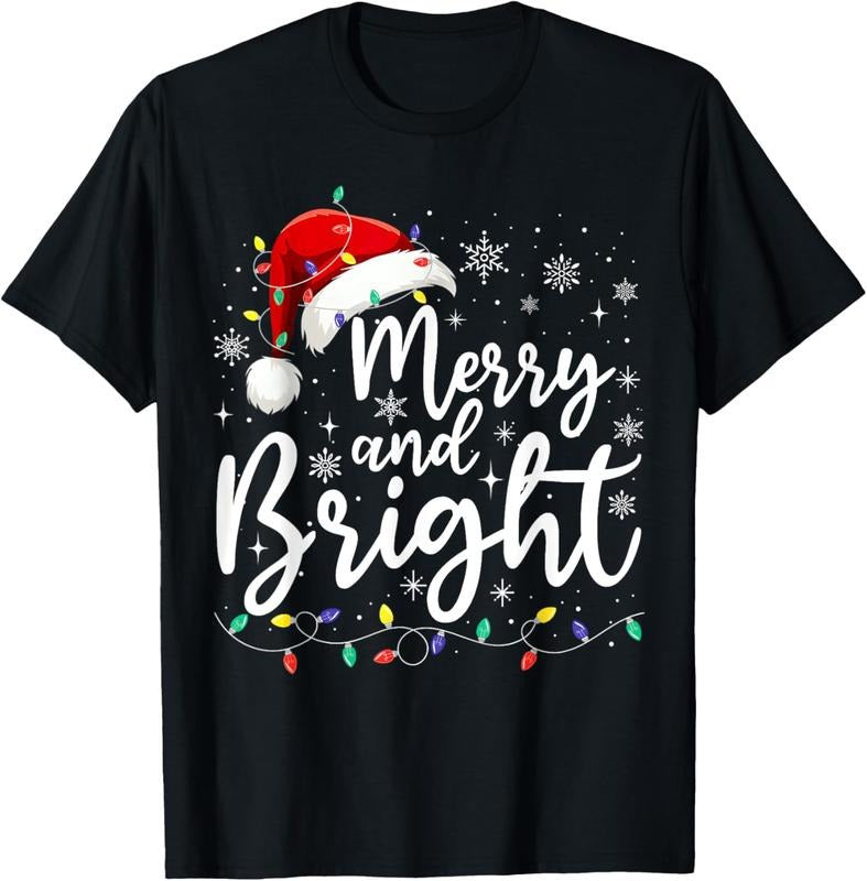100% Cotton Merry and Bright Christmas Lights Santa Men Women Boys Girls T-Shirt Hoodie, Sweatshirt | RetroVerseTees.com