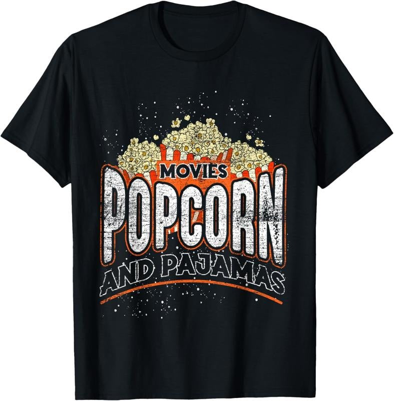 100% Cotton Movies Popcorn And Pajamas Popcorn T-Shirt Hoodie, Sweatshirt | RetroVerseTees.com