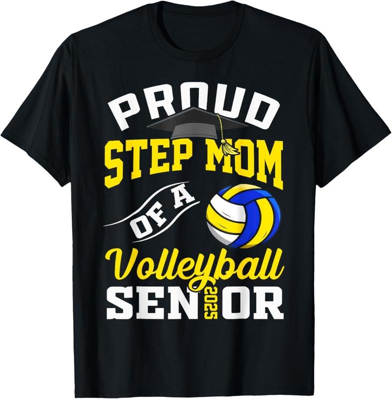 100% Cotton Proud Step Mom Of A Volleyball Senior 2025 Graduation T-Shirt Hoodie, Sweatshirt | RetroVerseTees.com