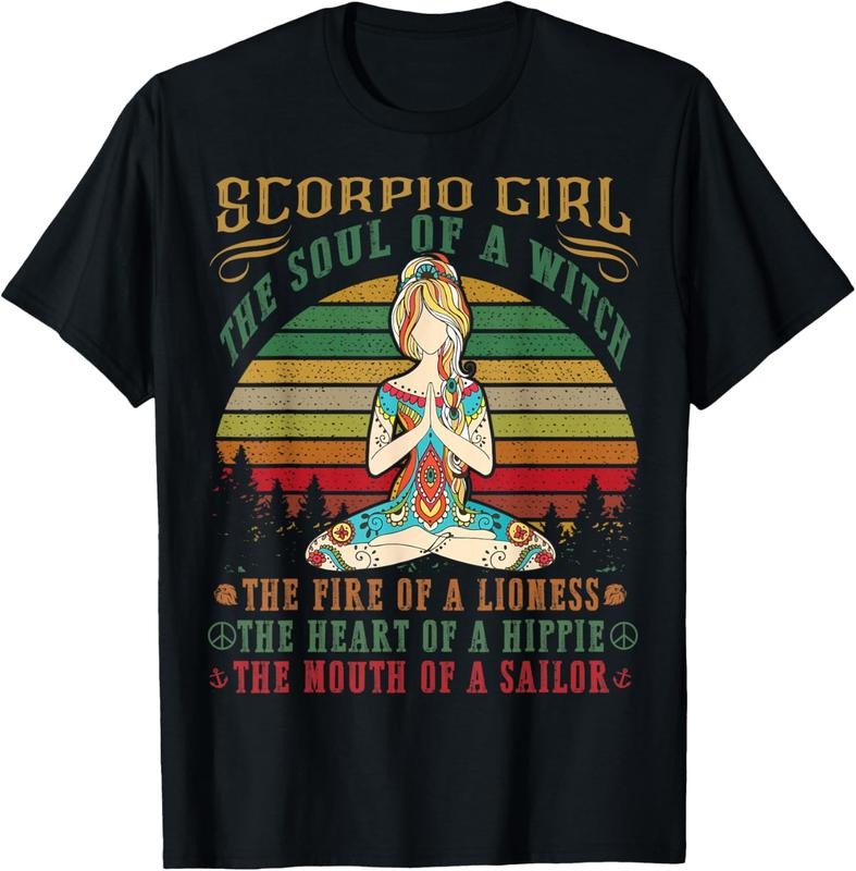 100% Cotton Scorpio Girl Tshirt for Yoga Black Women Birthday Gifts T-Shirt Hoodie, Sweatshirt | RetroVerseTees.com