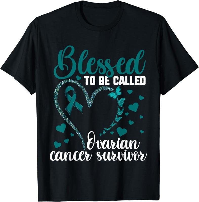 [100% Cotton]Teal Ribbon Shirt, Blessed To Be Ovarian Cancer Survivor T-Shirt Hoodie, Sweatshirt | RetroVerseTees.com