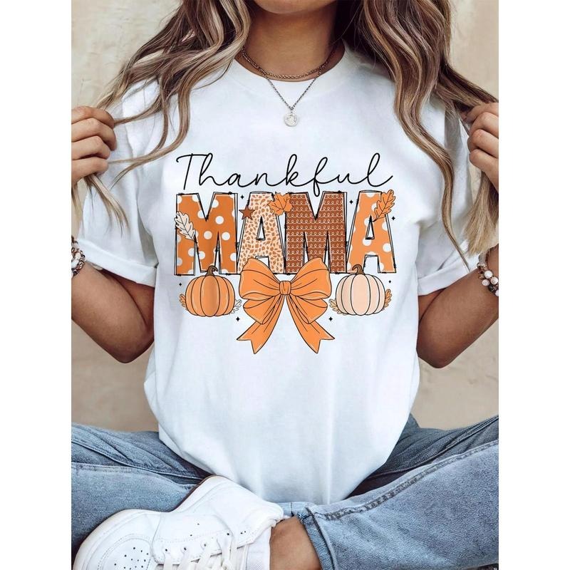 100% Cotton Thanksgiving Graphic Women Lightsaber brand Shirt Thankful Mama Coquette Fall Pumpkin Spice Thanksgiving...
