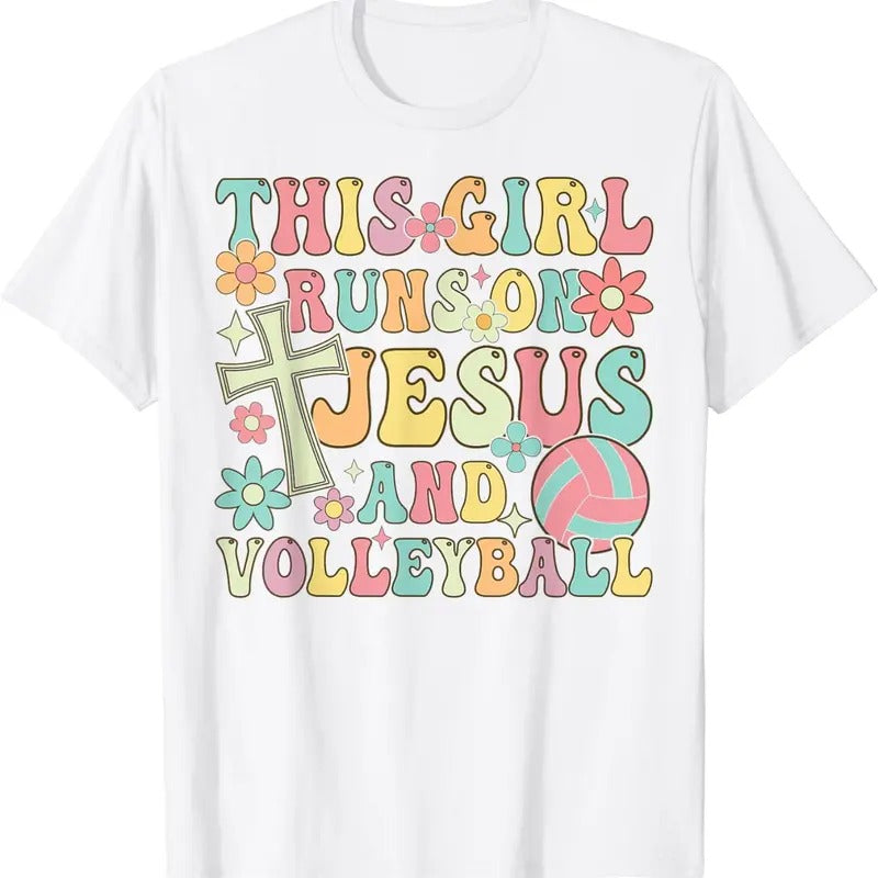 [100% Cotton]This Girl Runs On Jesus And Volleyball Volleyball Girl T-Shirt Hoodie, Sweatshirt | RetroVerseTees.com