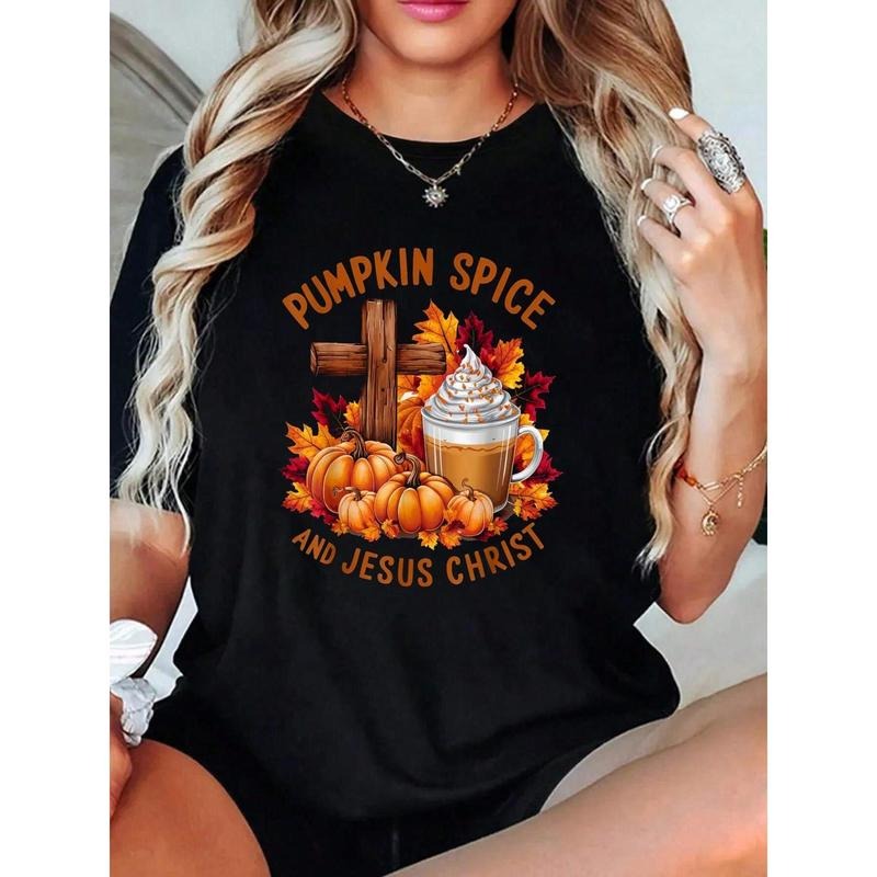 100% Cotton Top Pumpkin Spice Gunpla brand Jesus Christ Funny Fall Christian T-Shirt Summer Outfits For Women Hoodie,...