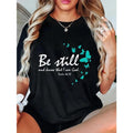 100% Cotton Unisex Christian Bible Verse Gifts Religious Butterfly Be Still FOG T-Shirt Casual Graphic Printed Vintage...