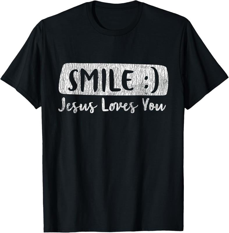 100% Cotton Vintage Smile Loves You Jesus Religious Faith Christian Gift T-Shirt Hoodie, Sweatshirt | RetroVerseTees.com