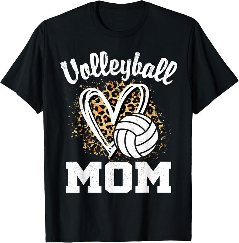100% Cotton Volleyball Mom Leopard Heart T-Shirt Hoodie, Sweatshirt | RetroVerseTees.com
