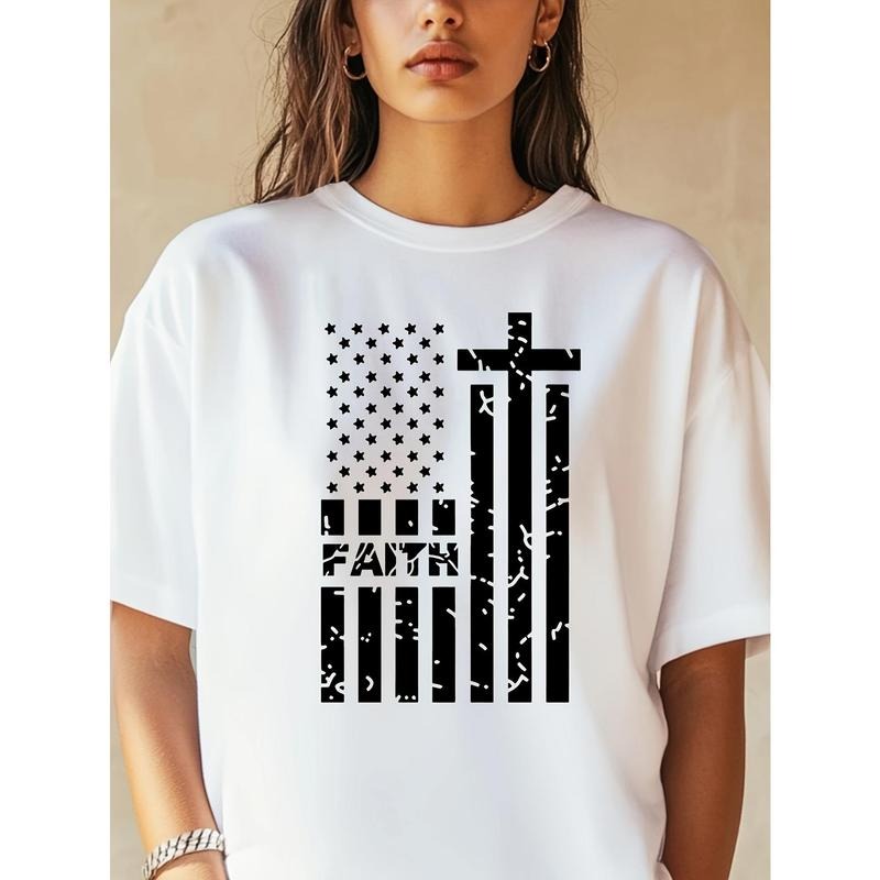 100% Pure American Flag Cross Faith Lightsaber brand Stripe Multi-Color 180G Short Sleeved Loose Fit Oversized T-Shirt,...