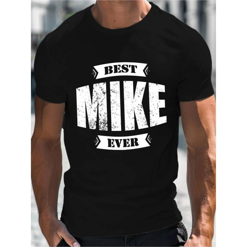 100% cotton T-shirt, Men'WB shield Summer T-shirt, BEST MIKE EVER Letter Print Short Sleeve Tees, Trendy Casual Tops For...
