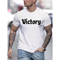 100% cotton T-shirt, VICTORY Letter Graphic Print Men's Creative Top, Casual Short Sleeve Crew Neck T-shirt, Men's...
